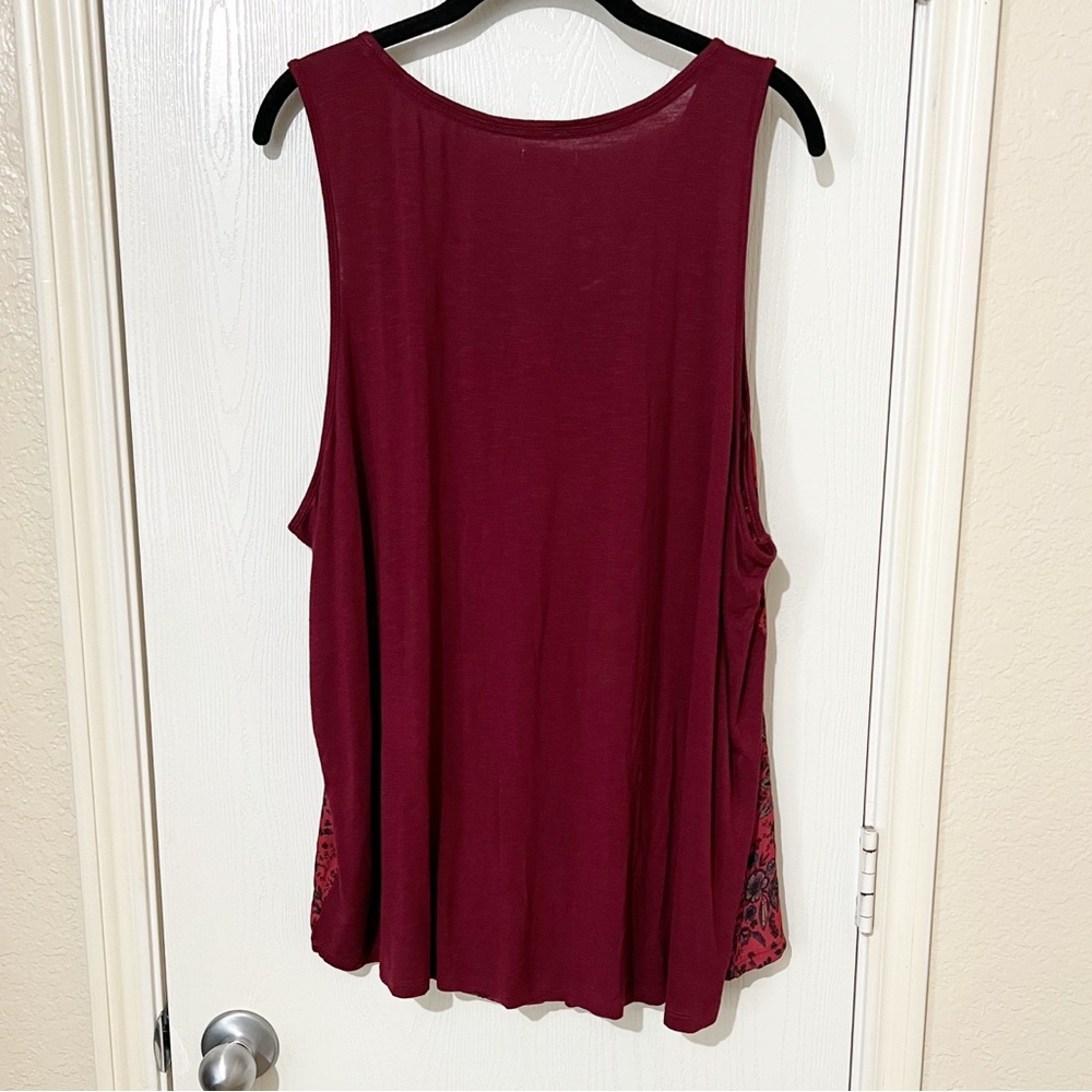 [Maurices] Burgundy Mixed Print Mixed Media Sleeveless Top Beachy Cottagecore 3X - Picture 3 of 9